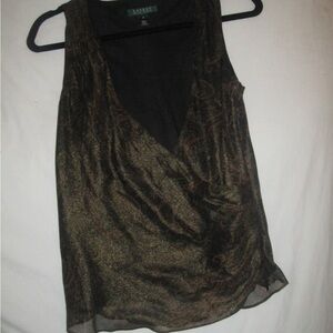100% silk vintage Ralph Lauren Metallic Paisley Sleeveless V-Neck Top -